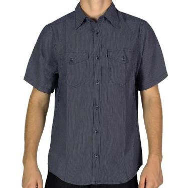 Imagem de Camisa Jeans R7Jeans Masculina Modelo Slim Manga Curta Listrada 100% Algodão-Masculino