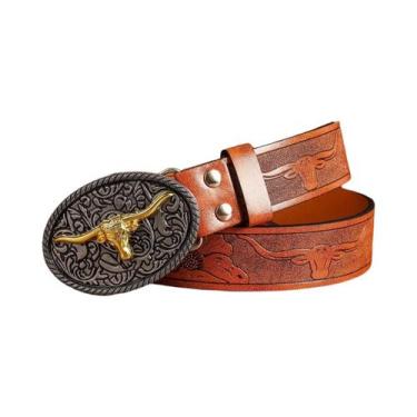 Imagem de Cinto Masculino Estilo Cowboy Ocidental, Feito À Mão, Com Fivela Redon