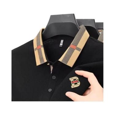 Imagem de Camisa Polo De Luxo Para Homens Em Seda E Algodão De Verão, Manga Curt