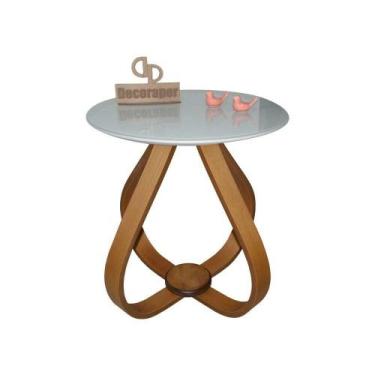 Imagem de Mesa Lateral Cebola Com Vidro 50cm Off White 60cm - DECORAPER