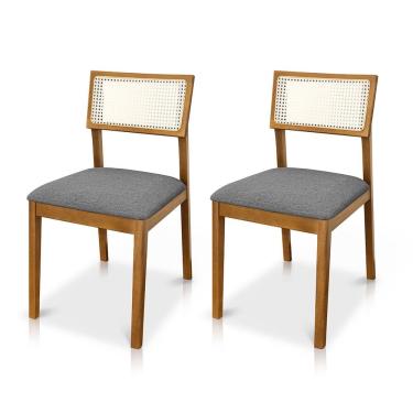 Imagem de Kit 02 Cadeiras de Jantar e Living Millie com Tela Natural Estofada Linho - Desk Design