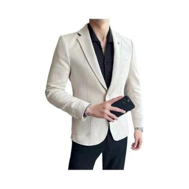 Imagem de Blazer Masculino Slim Fit De Veludo E Couro De Cervo Luxuoso Para Negó