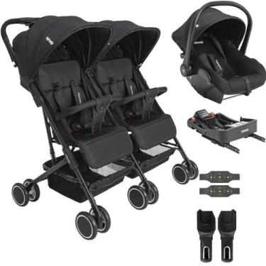 Imagem de Carrinho Kiddo Gemeos Bebe Conforto Colinho Base ISOFIX Mascote Preto