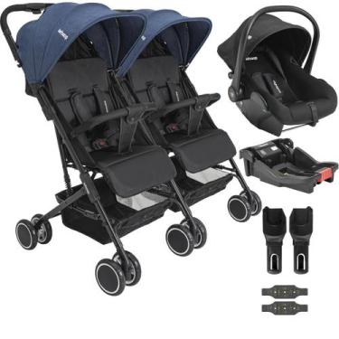 Imagem de Carrinho Kiddo Gemeos com Bebe Conforto Colinho Base Mascote Marinho