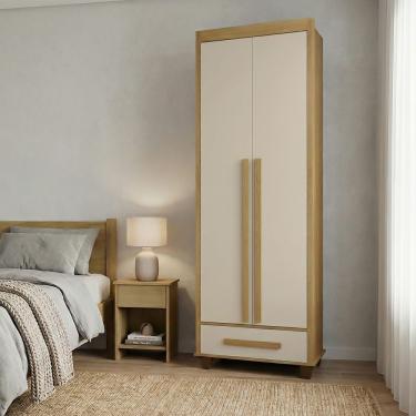 Imagem de Roupeiro Dubai 2 Portas 1 Gaveta Prateleiras Nichos Organizador Para Quarto - Cinamomo/off-white