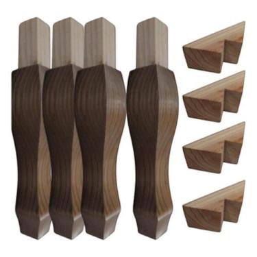 Imagem de Pés Alto De Madeira 21cm Para Móveis Sofá Poltrona Estilo Luiz XV Com 