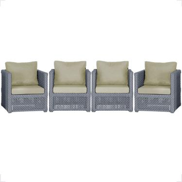 Imagem de Kit 4 Poltronas Madri Alumínio Corda Náutica Estofado Tecido Impermeável Prata Trama Original