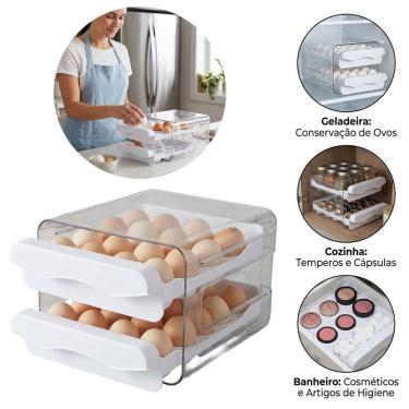Imagem de Organizador Porta Ovos 32 Unidades Duplo Com Tampa Geladeira