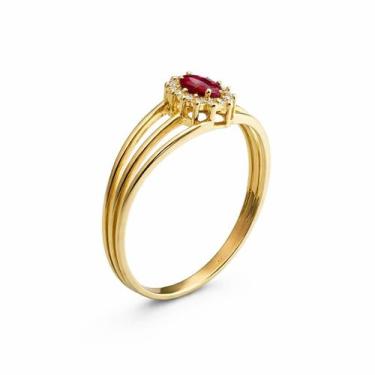 Imagem de Anel em Ouro 18K Aro Triplo com Rubi Navete e Diamantes - Joia Exclusi