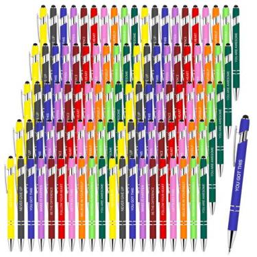 Imagem de Canetas Greengines 100 Peças Esferográficas com Stylus Motivacionais