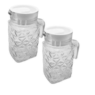 Imagem de Kit 2 Mini Jarra Vidro Água Suco Refresco Com Tampa 600ml - CLICK HOUS