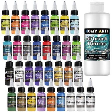 Imagem de Conjunto de Tintas para Aerógrafo HOMY ARTY 33 Cores e Diluente 500 ml