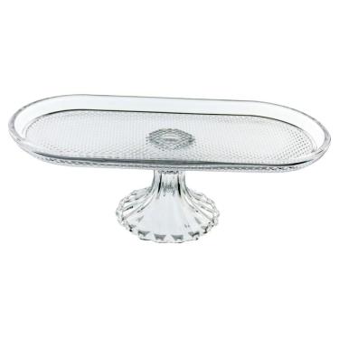 Imagem de PRATO COM PÉ BOLO BOLEIRA HOME&CO OVAL VIDRO 12x34x16cm TRANSPARENTE