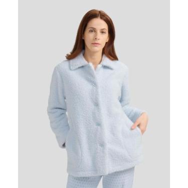 Imagem de Roupão Curto Feminino Felpudo com Botões Azul Celeste Lohe, Azul celes