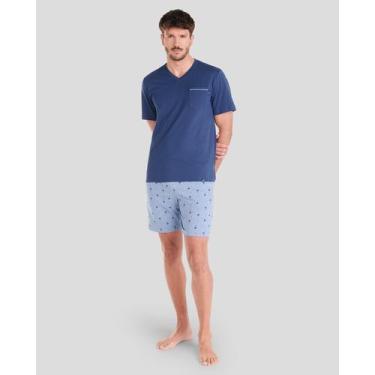 Imagem de Pijama Feminino Macio e Confortável com Estampa Tropical Azul Marinho 