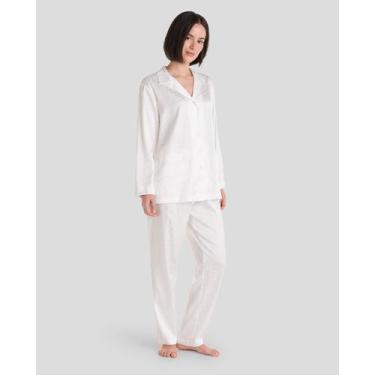 Imagem de Pijama Feminino Longo de Cetim Jacquard Marfim Lohe, Marfim, M