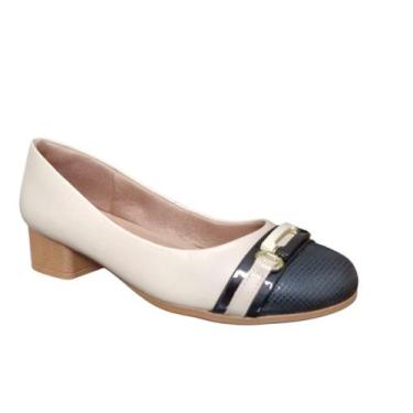 Imagem de Sapato Feminino USAFLEX Scarpin de Couro Salto Bloco MM0301, Vanilla, 