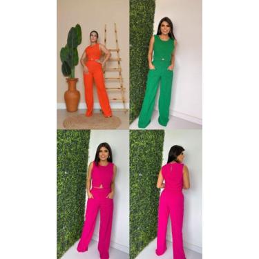 Imagem de Conjunto feminino adulto calça e blusa no tecido linho. Tamanho M  - I