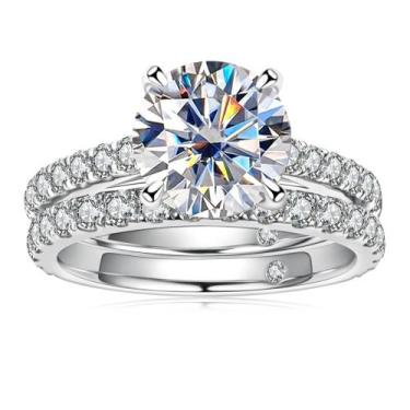 Imagem de Anuclub Conjunto De Anel De Noivado, Moissanite 9mm3ct,925 - Anu Club,