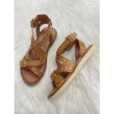 Imagem de Sandália Papete em Couro com Tachinhas Douradas - Parô Cool - Castanho