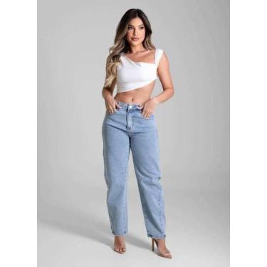 Imagem de Calça Feminina Jeans Barrel Sawary Premium Original Cintura Alta Moda 