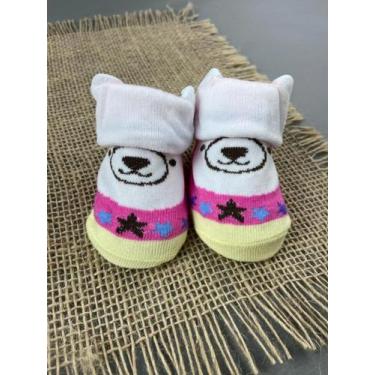 Imagem de Meia Baby Bichinhos Urso Polar para Bebê - Pepé Baby, Rosa/Amarelo, 0 