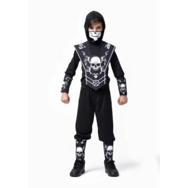 Imagem de Fantasia Halloween Ninja Caveira Infantil Roupa Com Máscara - MC Prese