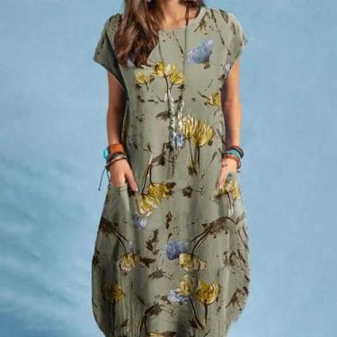 Imagem de Vestido De Verão Feminino Com Estampa Floral Boêmia, Decote Redondo, M