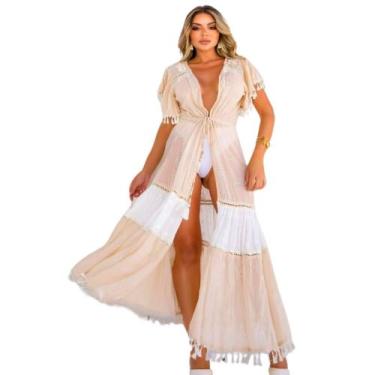 Imagem de Saída De Praia Longa Luxo Renda Brilho Detalhes Búzios Verão - Madame 