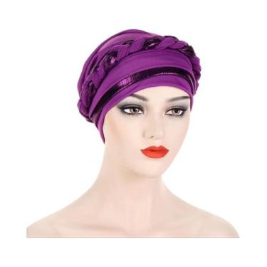 Imagem de Hijab Muçulmano Color Block Com Trança, Lenço De Cabeça Macio E Elásti