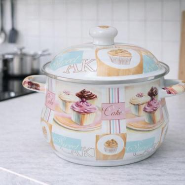 Imagem de Panela Caçarola Esmaltada Decorativa Sopa Fogão Indução Fogão à Gás Co