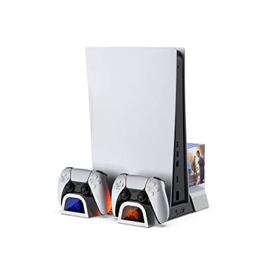 Imagem de TwiHill Adequado para base de resfriamento de console de jogos PS5,Suporte PS5 com Ventilador de Resfriamento de Sucção e Estação de Carregador de Controlador Duplo para Console Playstation 5