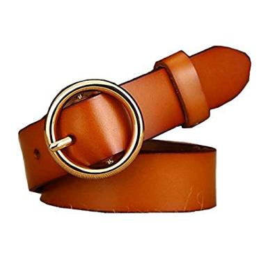 Imagem de Cinto de couro feminino, elástico macio e resistente ao desgaste com fivela de pino de liga para calças jeans, 20002/105 cm/Camelo, 105 cm