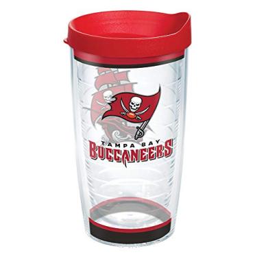 Imagem de Tervis Feito nos EUA Copo de plástico isolado NFL Tampa Bay Buccaneers de parede dupla mantém as bebidas frias e quentes, 473 ml, Tradição