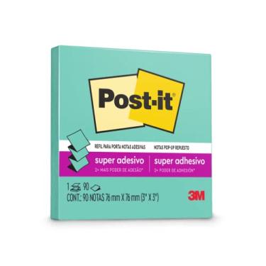 Imagem de Post-it, 3M, Bloco de Notas Super Adesivas, Refil, Azul Aqua, 76mm x 76mm, 90 folhas