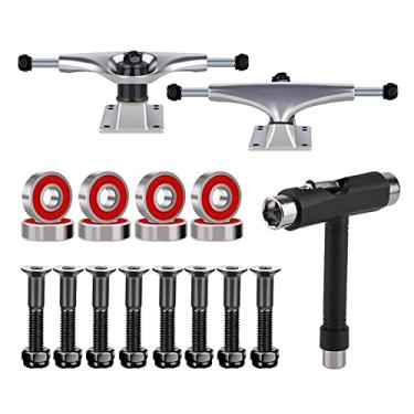 Imagem de BESIY Conjunto de caminhões de skate, rolamentos de skate e rodas com parafusos de skate polidos de 2,5 cm e chave prática