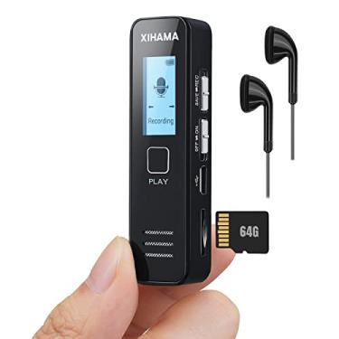 Imagem de Mini gravador de voz de 64 GB, gravador de voz digital com bolso e gravação com reprodução para palestras, reuniões, XIHAMA 4608 horas gravador de áudio portátil com microfone, carregamento USB, senha