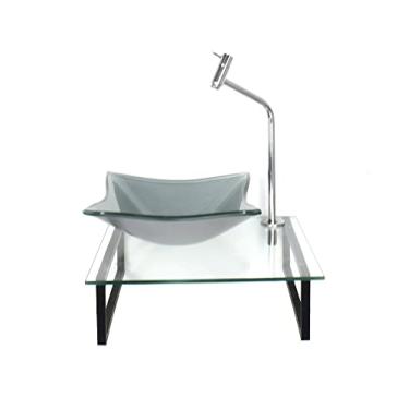 Imagem de KIT CUBA DE VIDRO QUADRADA 10MM PRATA COM TAMPO 40CM INCOLOR E SUPORTE PRETO