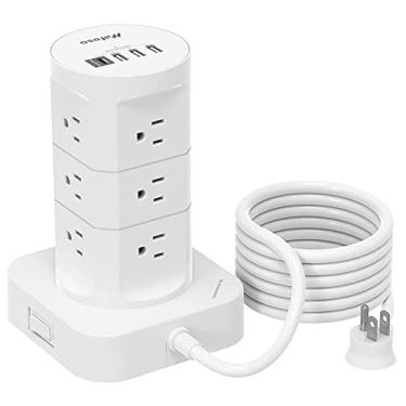 Imagem de Torre de tira de energia com proteção contra surtos - 12 saídas amplamente com 4 portas USB (1 USB C), cabo de extensão resistente de 6 pés, plugue liso, extensor de tomada múltipla proteção de sobrecarga para escritório em casa
