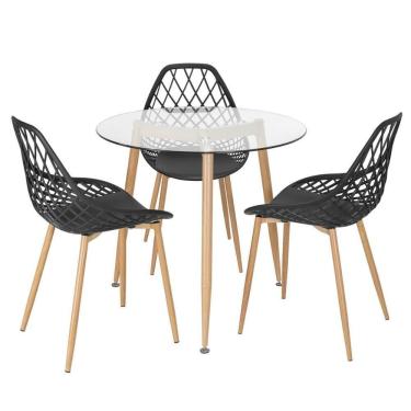 Imagem de Mesa Redonda Tampo De Vidro 80 Cm + 3 Cadeiras Preto