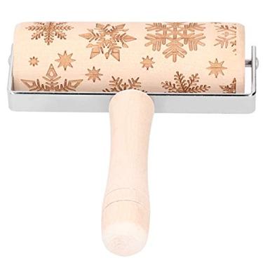 Imagem de Rolo de massa de madeira em relevo, rolo de massa gravado com padrão de Natal para assar biscoitos em relevo, ferramenta de cozinha fofa para crianças e adultos (3#) em relevo