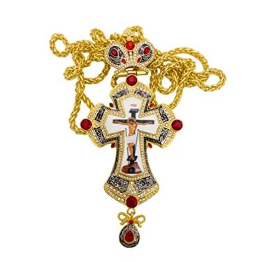 Imagem de Colar cristão com pingente de design exclusivo INRI, cruz pectoral, cristais vermelhos, sacerdote, bispo crucifixo INRI, 58,4 cm em caixa de presente, 23 inches, Vidro, Sem pedra preciosa