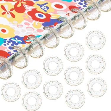 Imagem de 120 peças de plástico para caderno de caderno de livros de coração de disco de expansão de discos anéis de fichário para planejadores de notebooks DIY (claros com lantejoulas)