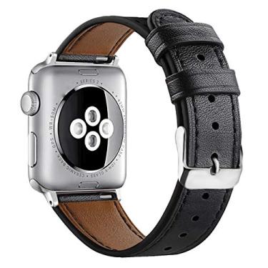 Imagem de Pulseiras de couro compatíveis com Apple Watch 42 mm 44 mm, pulseira de substituição de relógio inteligente de couro genuíno compatível com iWatch Series 6 5 4 3 2 1,SE