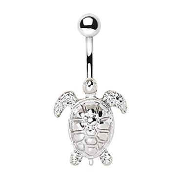 Imagem de Pierced Owl Anel de umbigo de tartaruga marinha de aço inoxidável 316L