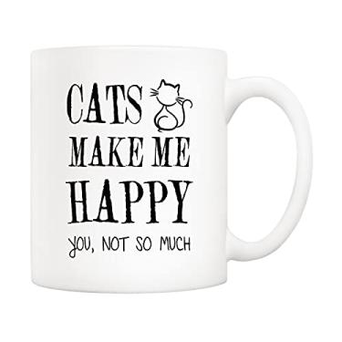 Imagem de 5Aup Caneca de café de gato engraçada para amantes de gatos, gatos me fazem feliz, copos You Not so Muito, para homens e mulheres gatos 325 ml