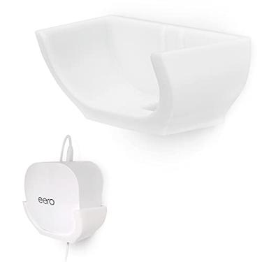 Imagem de Suporte de parede sem parafusos para suporte Eero 6 de malha WiFi, design personalizado (não compatível com Eero Pro 6/Beacon), adesivo VHB forte, sem ferramentas, sem bagunça, branco da Brainwavz