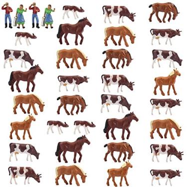 Imagem de Conjunto de bonecos de animais de fazenda, AN8706 36 pçs 1:87 animais de fazenda bem pintados cavalos bonecos para escala HO modelo trem cenário layout paisagem miniatura novo