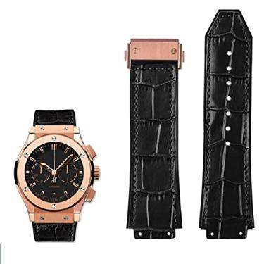 Imagem de FULNES Pulseira de relógio de couro genuíno para Hublot série Big Bang pulseira de couro masculina com ferramentas acessórios preto marrom 26 * 19mm (cor: preto ouro rosa, tamanho: 26mm-19mm)