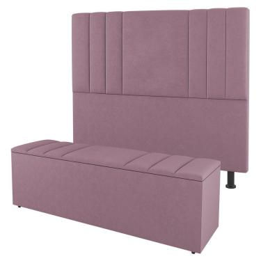Imagem de Cabeceira E Baú Cama Box King Size Grace 195cm Suede Rosé